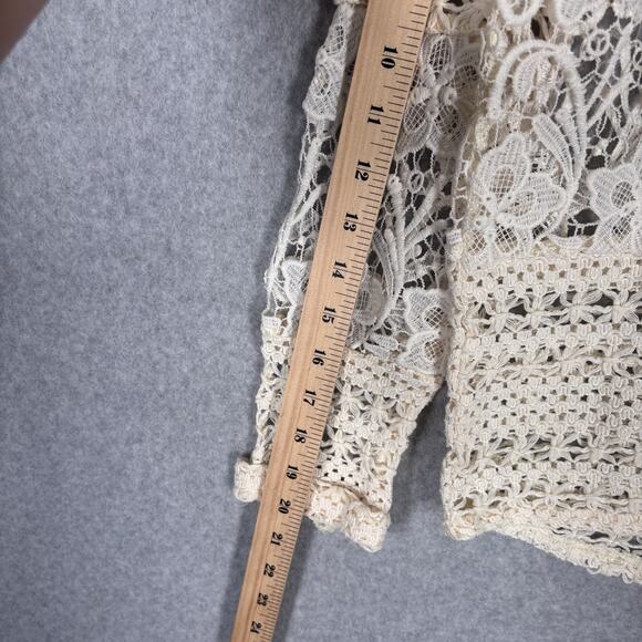 Crochet Lace Top Small Cream Sheer‎ Boho Festival Coquette Cottage Resort Cruise - Picture 6 of 12